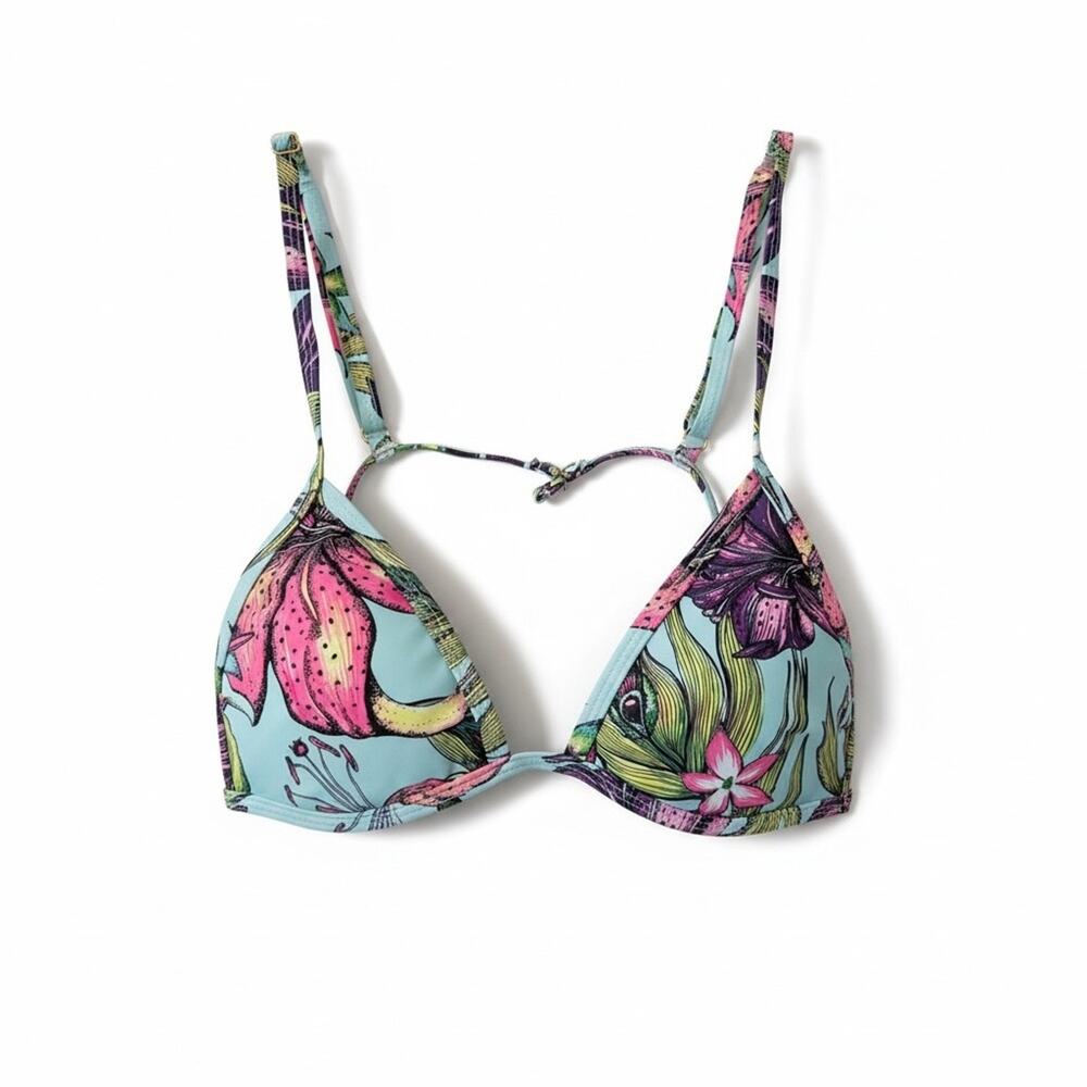 Perfect Vacation Blue Floral  Triangle Bikini Top XS NWT